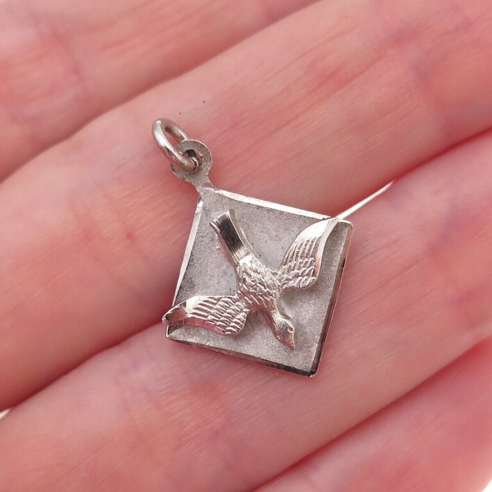 925 Sterling Silver Vintage Holy Spirit Religious Oxidized Charm Pendant